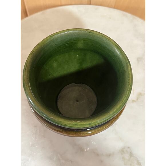 Antique Early McCoy Pottery Blended Brown Green V Design Jardiniere - Picture 4 of 9